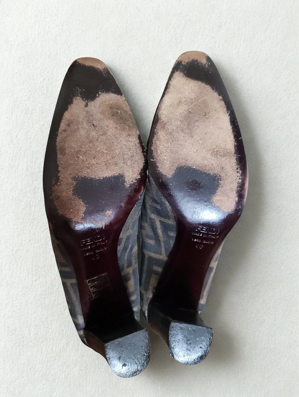 Vintage Fendi Zucca Monogram Canvas Loafer Pump Heels Brown Sz 40